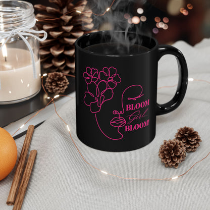 Bloom Face Black Ceramic Mug (11 oz & 15 oz) | “BLOOM Girl Era” Premium Drinkwear