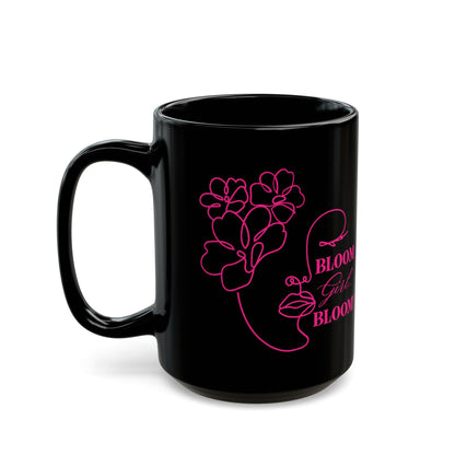 Bloom Face Black Ceramic Mug (11 oz & 15 oz) | “BLOOM Girl Era” Premium Drinkwear