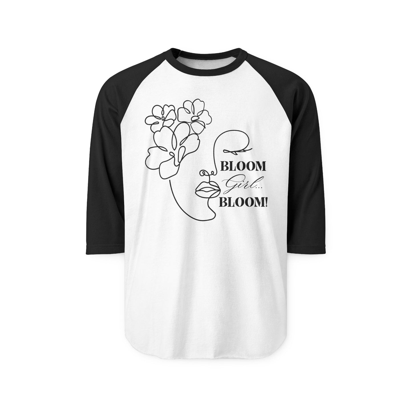 Bloom Face Three-Quarter Sleeve Raglan Shirt | Contrast Sleeve Baseball Tee | S