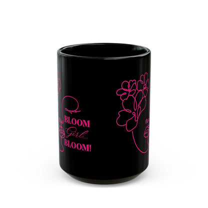 Bloom Face Black Ceramic Mug (11 oz & 15 oz) | “BLOOM Girl Era” Premium Drinkwear