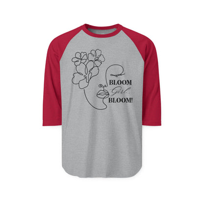 Bloom Face Three-Quarter Sleeve Raglan Shirt | Contrast Sleeve Baseball Tee | S