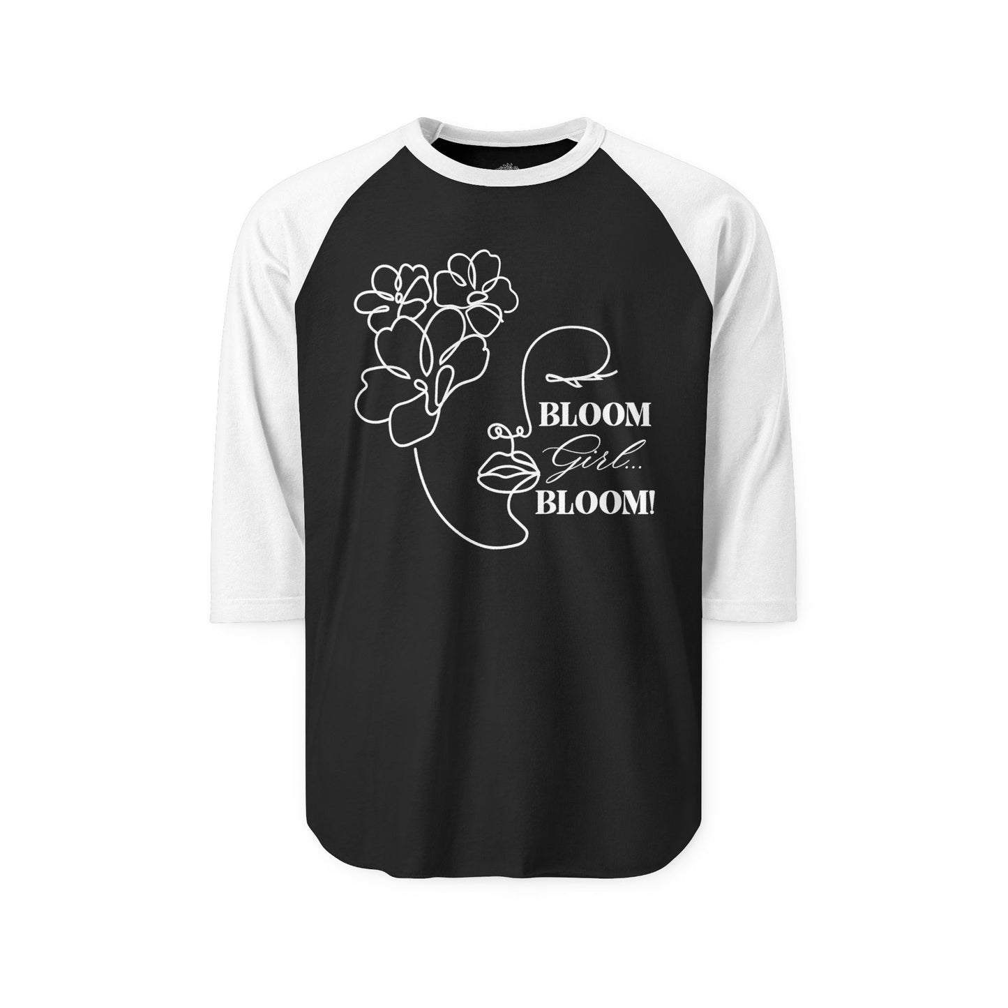 Bloom Face Three-Quarter Sleeve Raglan Shirt | Contrast Sleeve Baseball Tee | S
