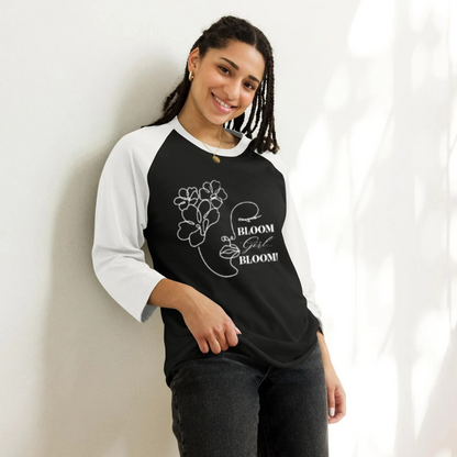 Bloom Face Three-Quarter Sleeve Raglan Shirt | Contrast Sleeve Baseball Tee | S
